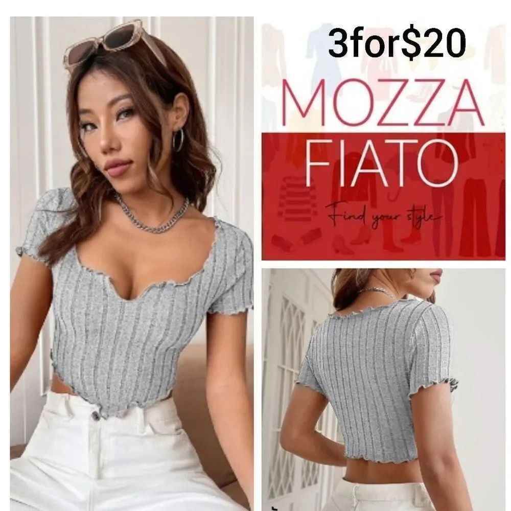 3for$20 NWT SHEIN EZwear Lettuce Trim Notched Neckline Tee